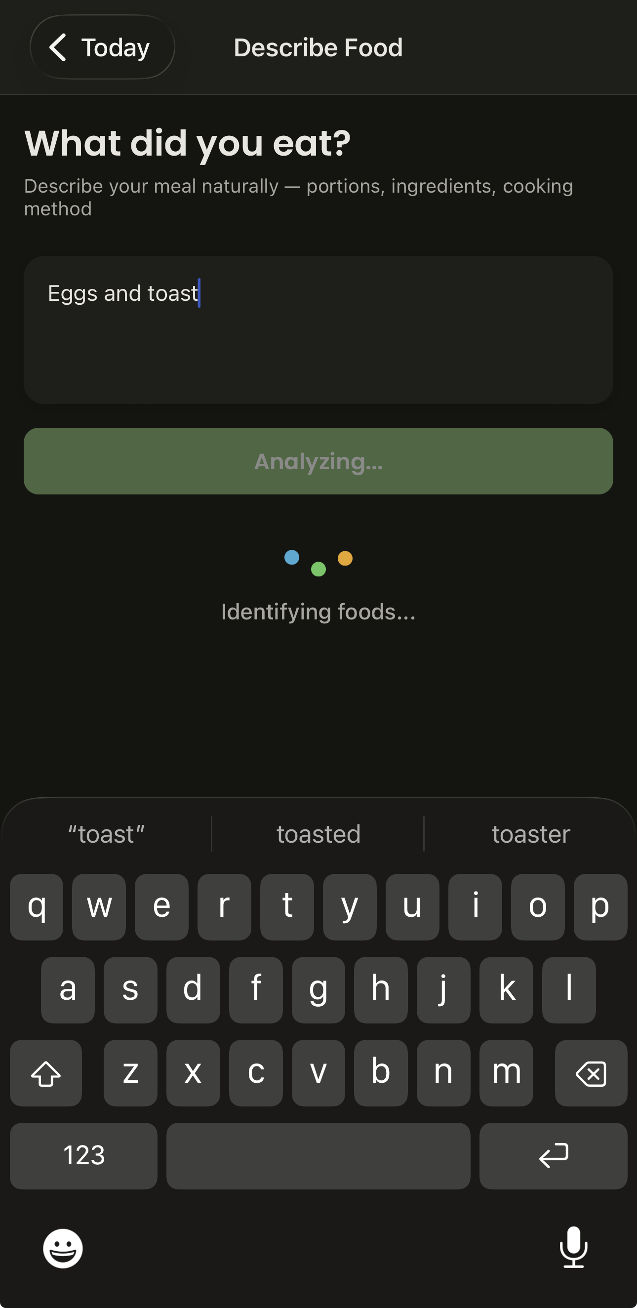 AI food logging — describe what you ate in plain text